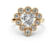 Heart-Shaped Vintage Milgrain Bezel Cluster Halo Engagement Ring Setting | Plain Band | Yellow Gold