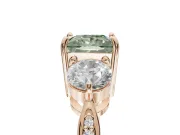 Princess Cut Three Stone Engagement Ring Setting for a Fancy Green Lab-Grown Diamond | Tapered Pave Band | Rose Gold