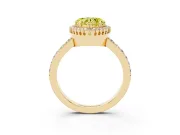 Fancy Yellow Heart Cut Diamond Halo Engagement Ring Set in Yellow gold with Milgrain Detail and Pavé Band
