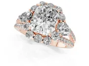 Radiant Cut Diamond Halo Split Shank Engagement Ring Set in Rose gold with Prong-Held Center Stone