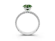 Fancy Green Round Cut Diamond Solitaire Ring Set in Platinum with Prong Setting and Pavé-Set Band