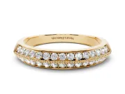 Round Diamond Double Row Pavé Band Set in Yellow gold with Shared Prong Setting