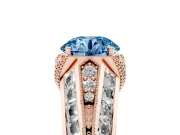 Fancy Blue Round Cut Diamond Vintage-Inspired Milgrain Ring Set in Rose gold with Accent Split Shank