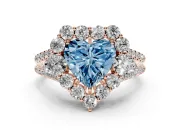 Heart-Shaped Scalloped Halo Engagement Ring Setting for a Fancy Blue Lab-Grown Diamond | Pear Side Stones | Rose Gold