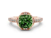 Cushion Cut Floral Pavé Engagement Ring Setting for a Fancy Green Lab-Grown Diamond | Rose Gold