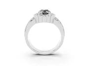 Fancy Black Oval Cut Diamond Scalloped Halo Ring Set in Silver with Pavé Split Shank