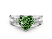 Fancy Green Three-Stone Heart Cut Diamond Twist Band Ring Set in Platinum with Pavé Accents and Prong Setting
