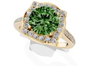 Round Halo Engagement Ring Setting for a Fancy Green Lab-Grown Diamond | Petal Tips | Yellow Gold