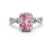 Radiant Cut Milgrain Halo Engagement Ring Setting for a Fancy Pink Lab-Grown Diamond | Graduated Shoulders | Platinum