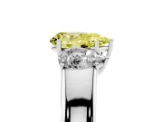 Fancy Yellow Three-Stone Pear Cut Diamond Ring Set in Silver with Matching Prong Settings and Plain Band