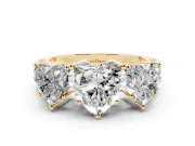 Heart-Shaped Three Stone Engagement Ring Setting | Beaded Shoulders | Yellow Gold