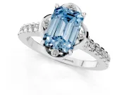 Emerald Cut Floral Petal Engagement Ring Setting for a Fancy Blue Lab-Grown Diamond | Petal Accents | White Gold