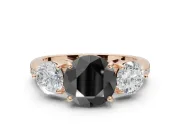 Fancy Black Round Cut Lab-Grown Diamond Three-Stone Ring Set in Rose Gold with Channel-Set Band and Prong Setting
