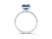 Fancy Blue Asscher Cut Diamond Brilliant Solitaire Ring Set in Platinum with Pavé Band and Prong Setting