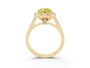 Fancy Yellow Round Cut Diamond Halo Solitaire Ring Set in Yellow gold with Pavé Band and Bezel Setting