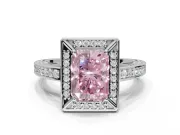 Radiant Cut Sectioned Halo Engagement Ring Setting for a Fancy Pink Lab-Grown Diamond | Sterling Silver