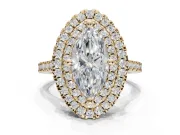 Marquise Double Halo Engagement Ring Setting | Pave Shoulders | Yellow Gold