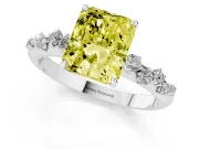 Fancy Yellow Radiant Cut Diamond Cluster Solitaire Ring Set in Silver with Prong Setting
