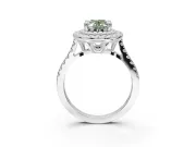 Fancy Green Oval Lab-Grown Diamond Double Halo Statement Ring Set in White Gold with Pavé Band