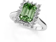 Fancy Green Emerald Cut Diamond Halo Ring Set in Platinum with Plain Solitaire Band and Prong Setting