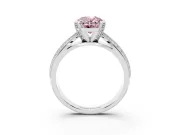 Fancy Pink Oval Cut Diamond Solitaire Ring Set in White gold with Milgrain Double Row Round Pavé Band