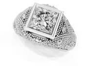 Princess Cut Diamond Bezel Ring Set in White gold with Milgrain Accent Band