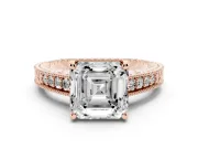 Asscher Cut Vintage Engraved Solitaire Engagement Ring Setting | Milgrain Pavé | Rose Gold
