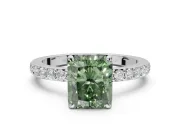 Radiant Cut Hidden Halo Engagement Ring Setting for a Fancy Green Lab-Grown Diamond | Pavé Band | White Gold