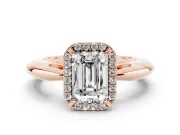 Emerald Cut Halo Engagement Ring Setting | Plain Tapered Band | Rose Gold