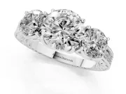 Round Vintage Three Stone Engagement Ring Setting | Milgrain Pavé Band | White Gold