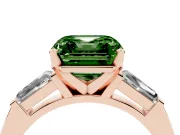 Fancy Green Asscher Cut Diamond Solitaire Ring Set in Rose gold with Tapered Baguette Side Stones and Prong Setting