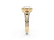 Asscher Cut Petal Frame Floral Halo Engagement Ring Setting | Pavé Split Shank | Yellow Gold