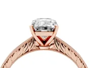 Emerald Cut Engraved Solitaire Engagement Ring Setting | Milgrain Edges | Rose Gold