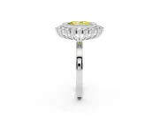 Fancy Yellow Oval Cut Diamond Halo Ring Set in White gold with Milgrain Edge and Round Prong Setting