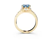 Heart-Shaped Side Stone Engagement Ring Setting for a Fancy Blue Lab-Grown Diamond | Pave Band | Yellow Gold
