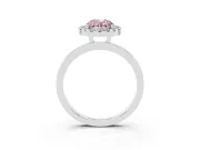 Fancy Pink Oval Cut Diamond Halo Solitaire Ring Set in Silver with Pavé Band and Prong Setting