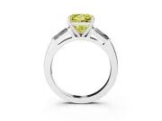 Fancy Yellow Princess Cut Diamond Solitaire Ring Set in Platinum with Tapered Baguette Side Stones and Prong Setting