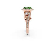 Oval Vintage Halo Engagement Ring Setting for a Fancy Green Lab-Grown Diamond | Bezel Shoulder Accents | Rose Gold