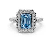 Emerald Cut Milgrain Halo Engagement Ring Setting for a Fancy Blue Lab-Grown Diamond | Pavé Shoulders | Platinum