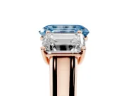 Emerald Cut Three Stone Engagement Ring Setting for a Fancy Blue Lab-Grown Diamond | Basket Prong Heads | Rose Gold