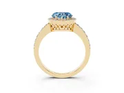 Fancy Blue Heart Cut Diamond Halo Ring Set in Yellow gold with Pavé-Setting Band and Open Prong Center