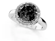 Round Thin Halo Engagement Ring Setting for a Black Center | Slim Plain Band | Sterling Silver
