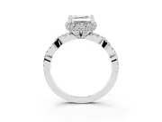 Asscher Cut Milgrain Halo Engagement Ring Setting | Graduated Shoulders | White Gold