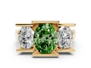Oval Channel-Set Three Stone Engagement Ring Setting for a Fancy Green Lab-Grown Diamond | Wide Flat Band | Yellow Gold