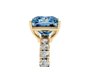 Princess Cut Pave Engagement Ring Setting for a Fancy Blue Lab-Grown Diamond | Shared Prong Band | Yellow Gold