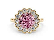 Round Scalloped Cluster Halo Engagement Ring Setting for a Fancy Pink Lab-Grown Diamond | Plain Band | Yellow Gold