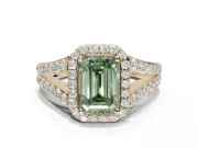 Emerald Cut Halo Pavé Engagement Ring Setting for a Fancy Green Lab-Grown Diamond | Narrow Split Shank | Yellow Gold