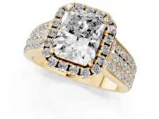 Radiant Cut Pavé Engagement Ring Setting | Wide Three-Row Band | Yellow Gold