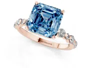 Asscher Cut Pavé Solitaire Engagement Ring Setting for a Fancy Blue Lab-Grown Diamond | Rose Gold