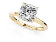 Cushion Cut Micro-Prong Hidden Halo Engagement Ring Setting | Plain Band | Yellow Gold